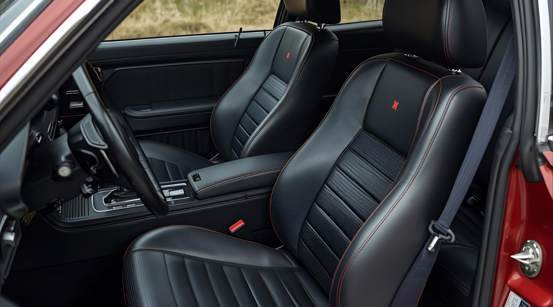 Black Car interior vinyl seats