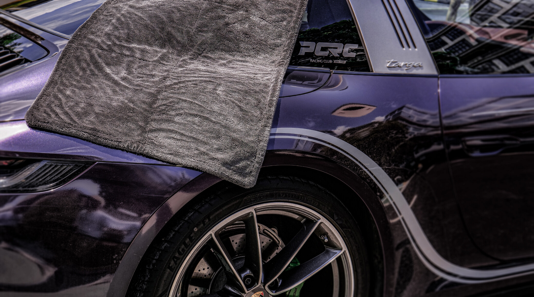 Microfiber towel lying on a luxury vehicle